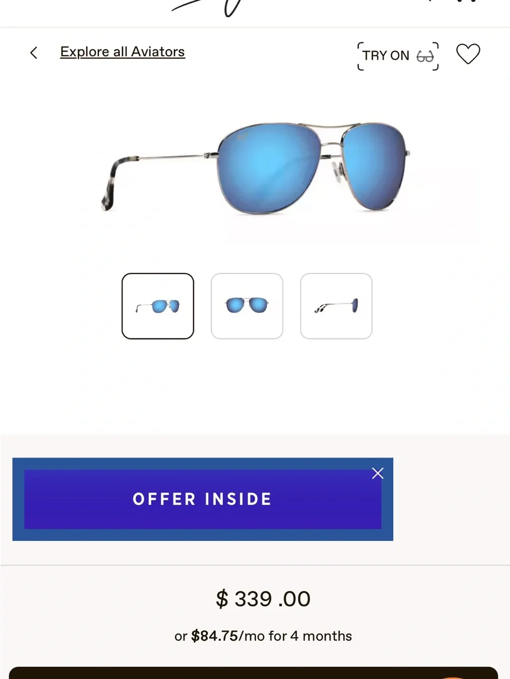 Maui Jim Silver Aviator Sunglasses with Blue Mirrored Lenses